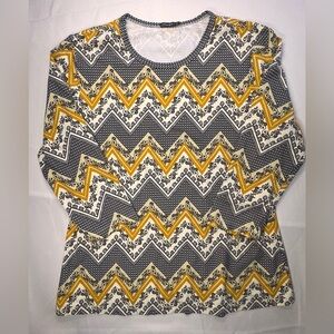 J. McLaughlin Chevron Print 3/4 Sleeve Top | Size M |